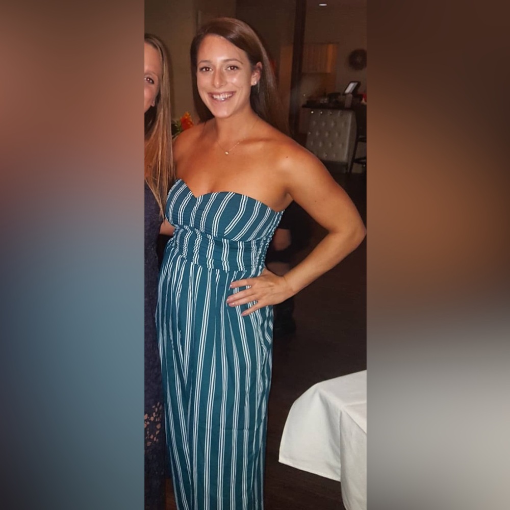 Strapless striped pants suit